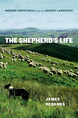 Cover of the book "The Shepherd’s Life" by James Rebanks, depicting a flock of sheep grazing on green hills with a black and white sheepdog in the foreground, capturing the timeless essence of ancient shepherding.