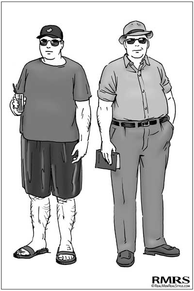 Man wearing casual clothes (left) and wearing formal clothes (right). 