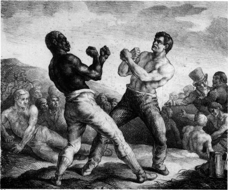 18th century boxing Vintage boxers fighting illustration.