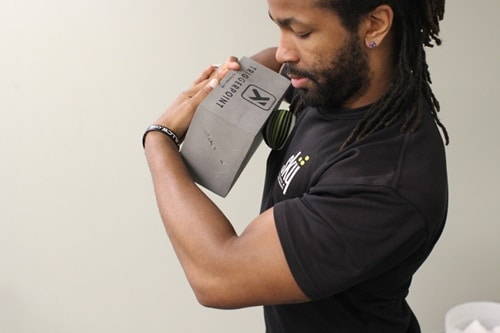 Vintage applying more pressure on the chest ball block.