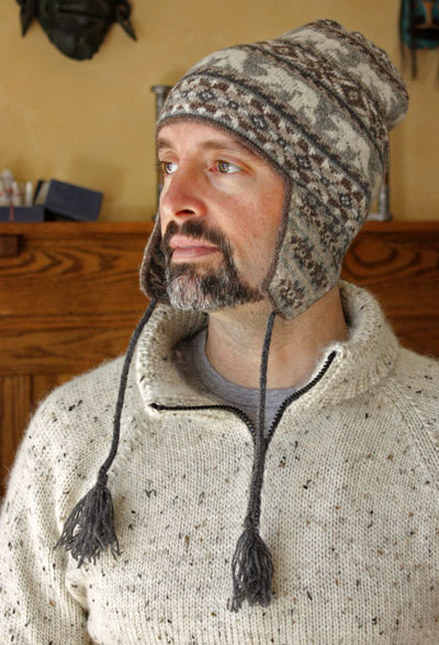 Image courtesy of http://knittingpark.blogspot.com Man wearing knife stocking cap with tassels.