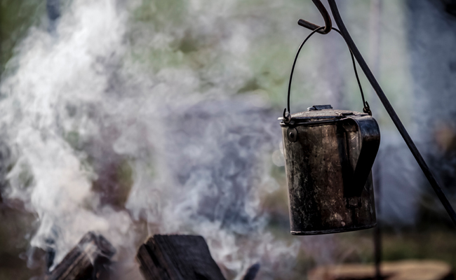 A kettle with steam rising from it like a Civil War soldier.