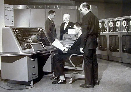 1950s computers Vintage 1950s computers men in room programming.