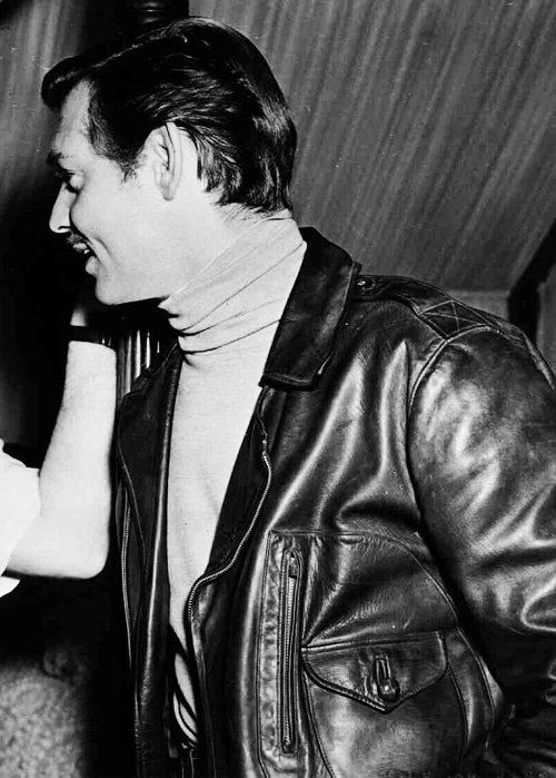 Clark Gable wearing leather jacket.