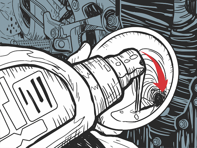 Putting oil in an engine.