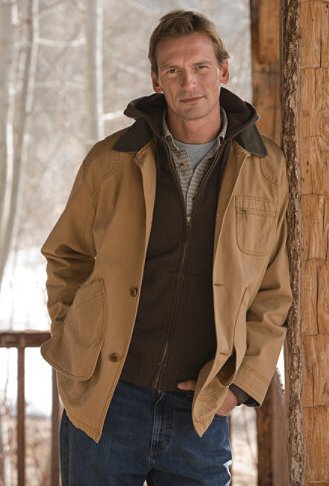 Cold weather layering jacket with vest and button up shirt.