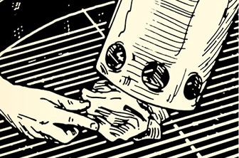 Illustration of a robot hand touching a human hand with the skill of the week.