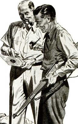 1950s marksmanship Vintage 1950s marksmanship illustration man gun target.