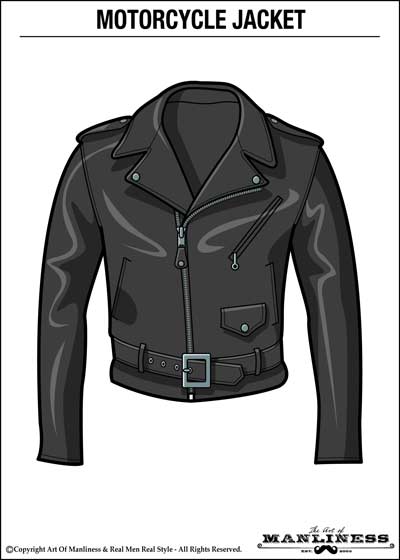Black motorcycle leather jacket illustration.