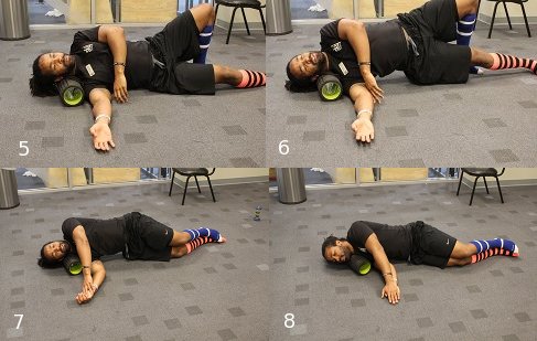 Vintage man using roller on right side of the neck.