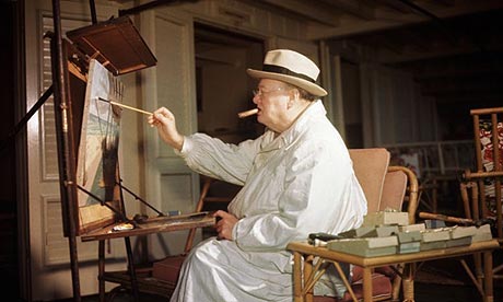 Winston Churchill painting Winston Churchill older age painting with cigar.