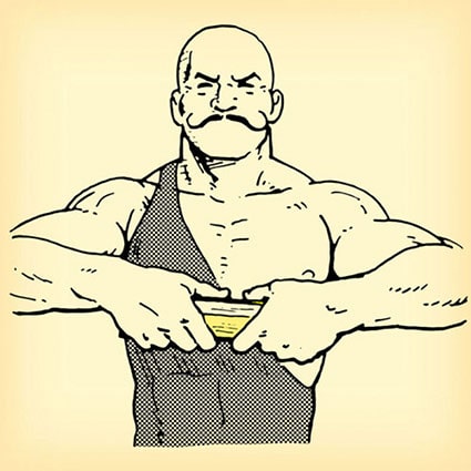 Old time strongman with phone book in hands illustration.