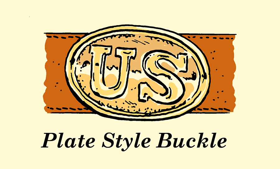 Plate style buckle of belt.