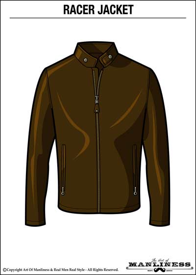 Brown leather racer jacket illustration.