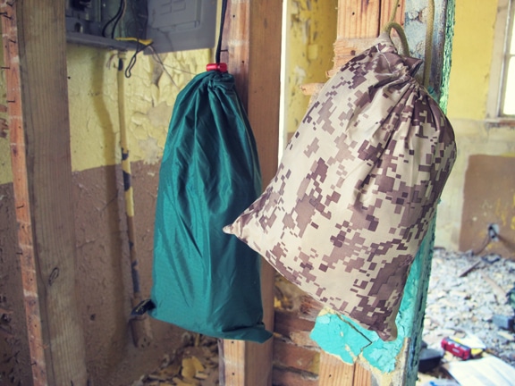 Energy meals bags holding with house hooks.