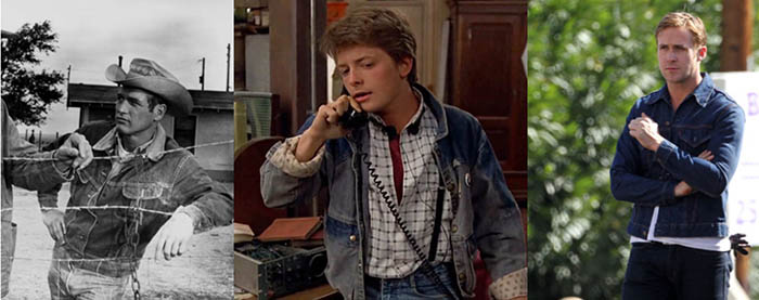 Different boys posing in denim jacket for a poster.