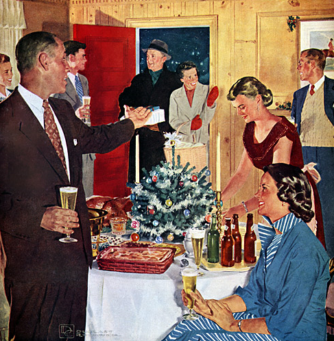 vintage 1950's Christmas party Illustration of people enjoying christmas holiday party.